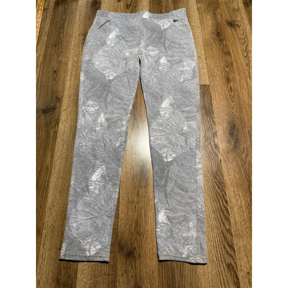 Coco + Carmen Leggings Women Size L/XL Gray Pants Silver Metallic Leaf Print